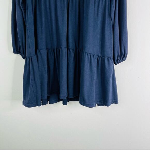 Sarin Mathews blue stretch tier button ruffle prairie midi dress medium - Picture 3 of 6